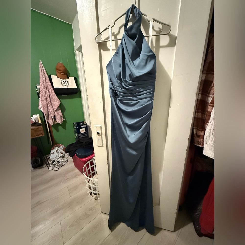 Elegant Azazie Twilight Blue Halter Dress